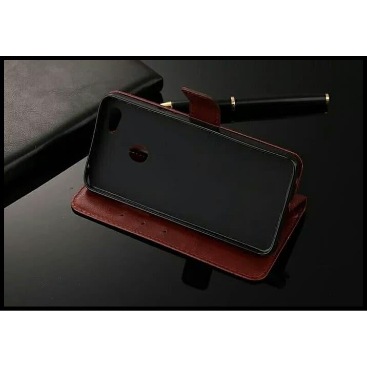 Flip Cover Handphone Flip Cover Oppo F7 Oppof7 Wallet Leather Casing Hitam