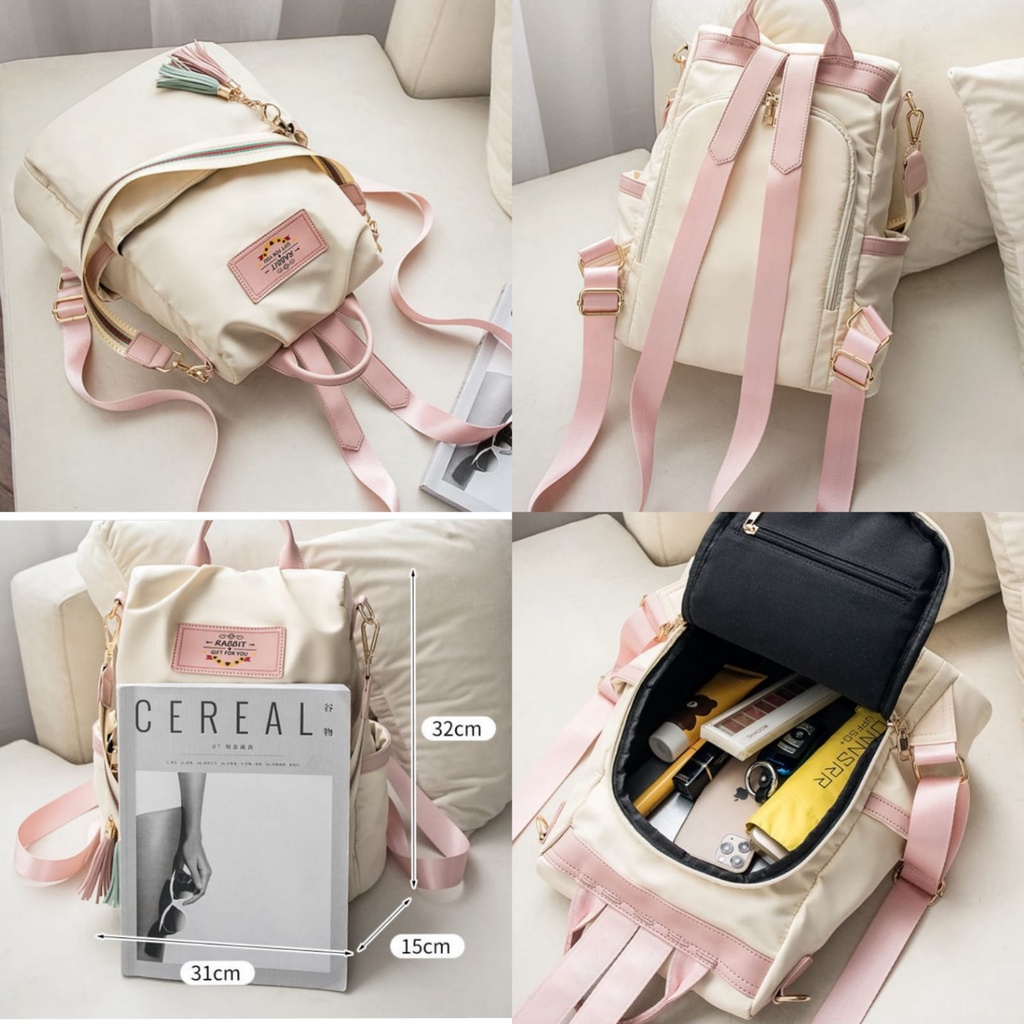 TAS RANSEL WANITA ANTI AIR KREM TA486P3 IMPORT BACKPACK KOREA ROZANA GENDONG PUNGGUNG SEKOLAH FASHION KULIAH KERJA BATAM REMAJA PREMIUM CEWEK MURAH