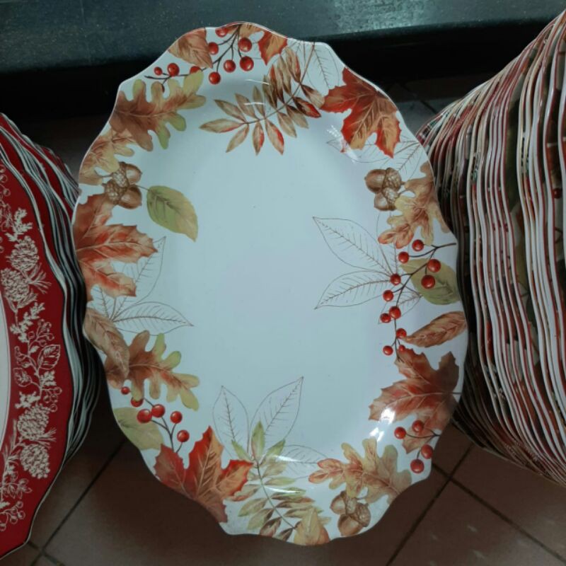 GIVE THANKS TRAY OVAL PIRING SAJI JUMBO KERAMIK SANGO MOTIF NATAL CHRISTMAS EVE KADO GIFT HAMPERS