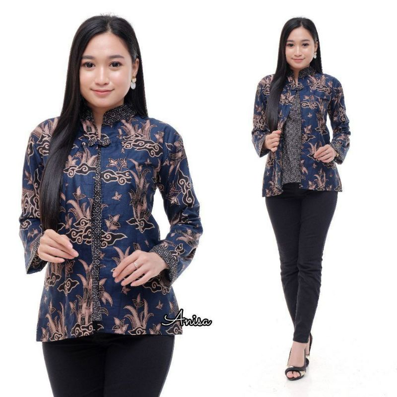 tey-17 Batik wanita ASJ SA HRB026 Kenongo Kemeja Tosca Pendek-bolero bambu navi