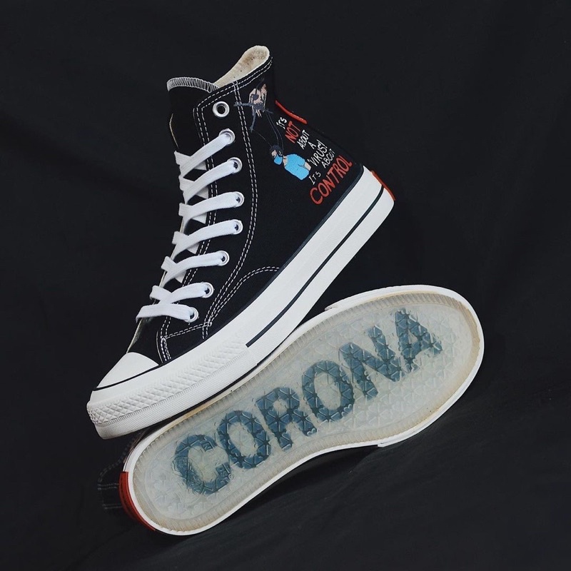 NOBRANDS CORONA JANCOK HIGH BLACK WHITE ORIGINAL 100% - SEPATU NO BRAND FOOTWEAR TPS HI TRUE NORMAL 