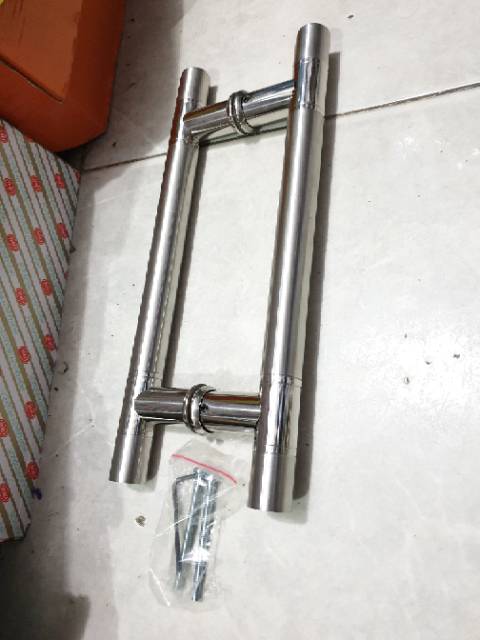 Paket handle pintu baut tembus 33cm stainless 2set + body pelor