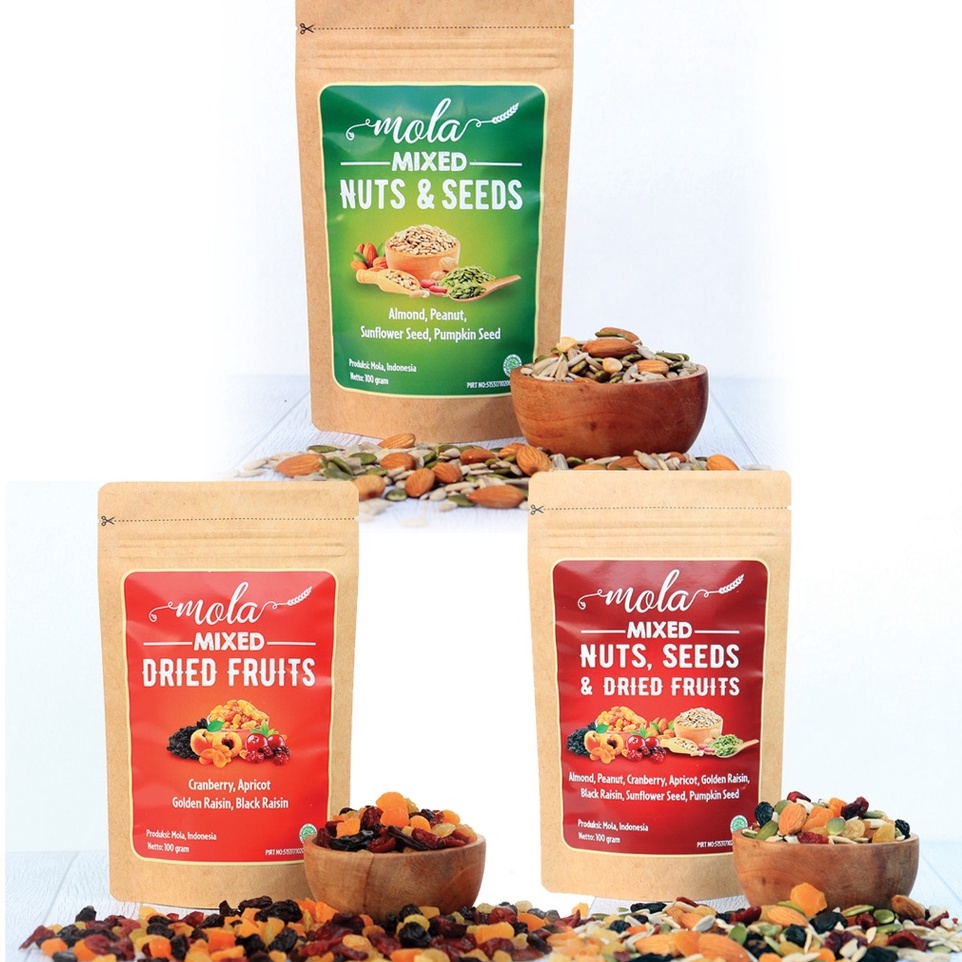 Mola Mixed Nuts &amp; Seeds, Mixed Dried Fruits, Mixed Nuts Seeds &amp; Dried Fruits Cemilan Enak dan Sehat