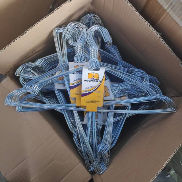 Gantungan baju kawat stenlis merek indoprosper  harga /pak isi 10pcs