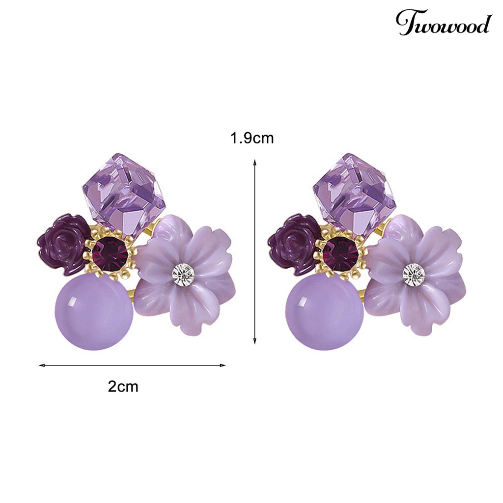 Twowood 1 Pair Exquisite Charming Women Earrings Gift Rhinestone Purple Flower Stud Earrings Jewelry Accessory