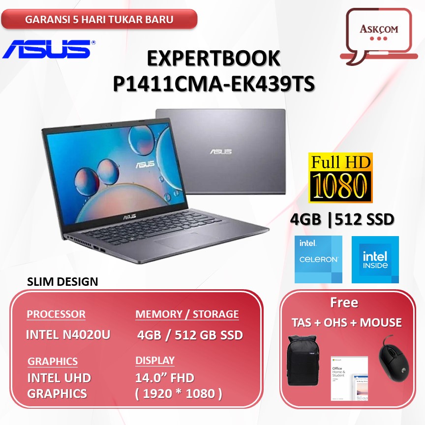 ASUS EXPERTBOOK P1411CMA N4020 4GB 512GB SSD 14.0&quot;FHD Windows 10+OHS Original