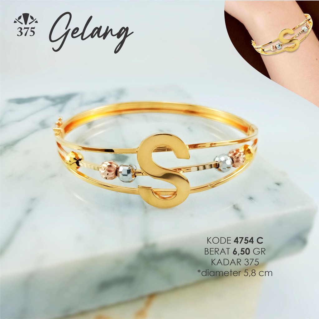 GELANG EMAS ASLI VARIASI HURUF S 4754 C KADAR 375