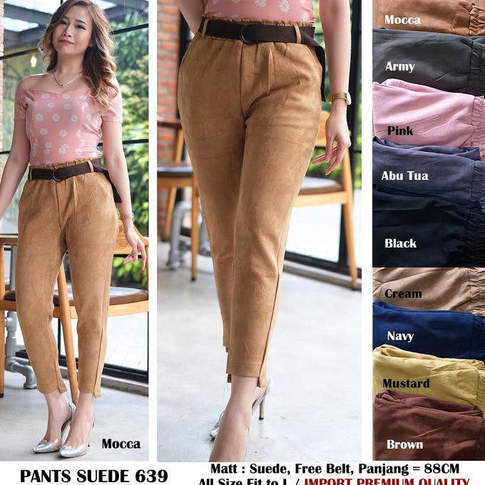 BARANG BERKUALITAS CELANA PANJANG WANITA / PANTS SUEDE 639 WITH BELT / IMPORT PREMIUM SALE