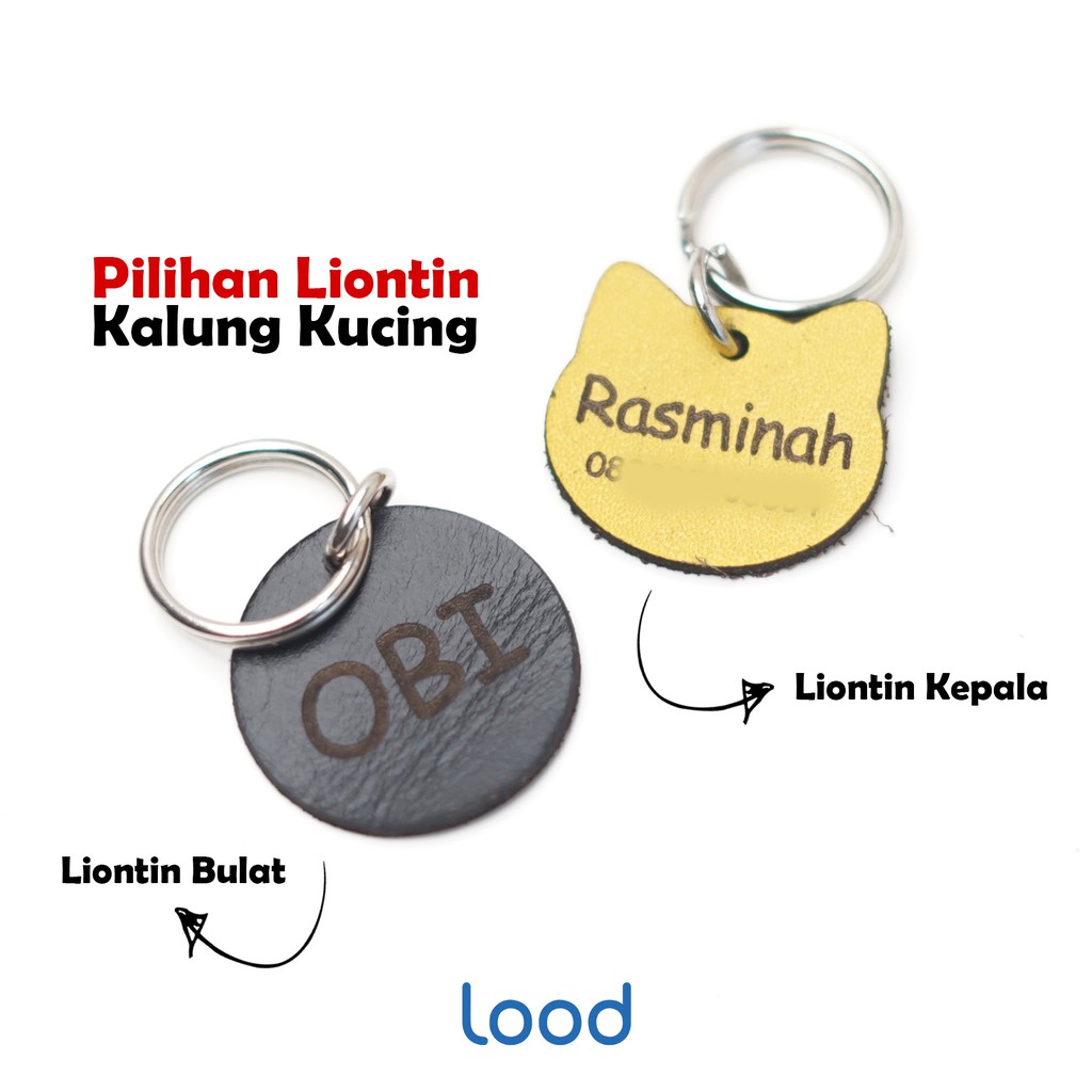 KALUNG KUCING NAMA CUSTOM DAN NO HP LONCENG LUCU KULIT ASLI MODEL GESPER - GRATIS UKIRAN NAMA