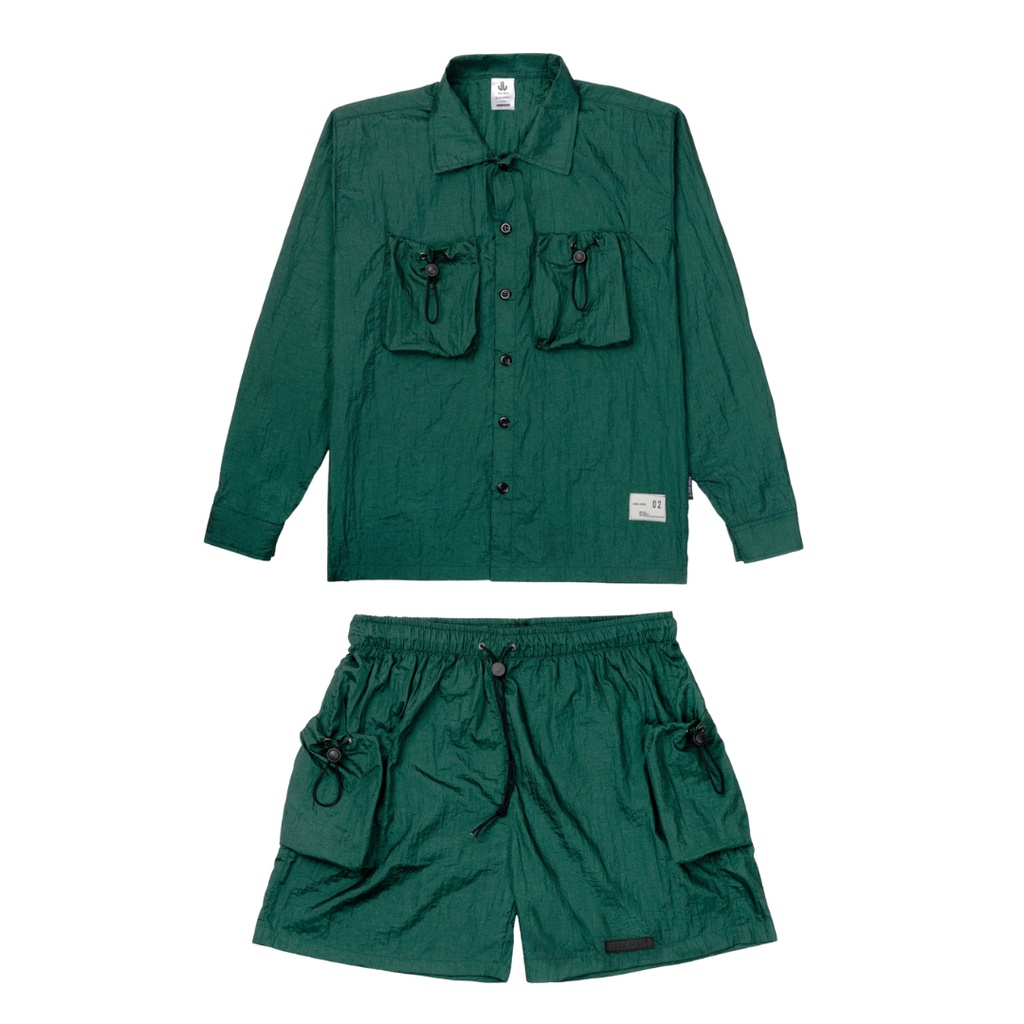 JAVAJONES One Set Nylon Shirt and Shorts Green Bottle | Kemeja Pria Wanita