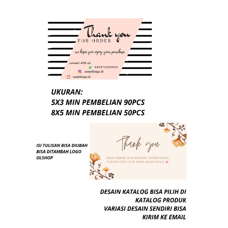 THANK YOU CARD ONLINE SHOP / KARTU UCAPAN / THANKS OLSHOP ...