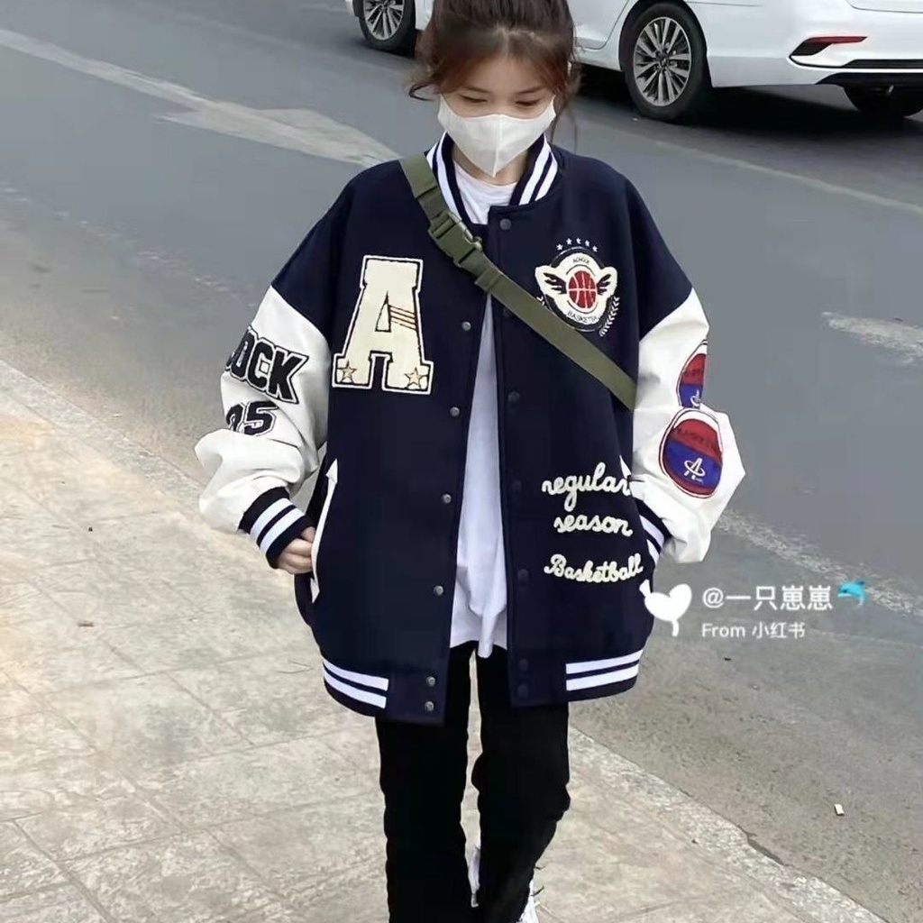 ACHOOCK BASKETBALL Jacket Varcity Baseball Oversize Pria Wanita Sweater Bisbol Fashion Terkini Gaya Casual OOTD Korean Style