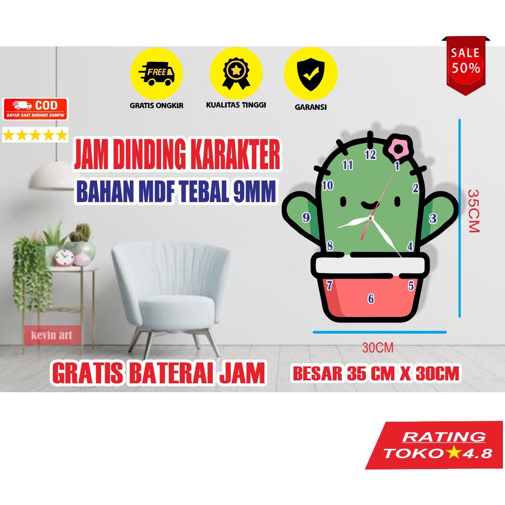 JAM DINDING UNIK DAN LUCU GAMBAR KAKTUS ANIMASI KATUS KARAKTER DEKORASI HIASAN DINDING KAMAR TIDUR ANAK WALL DECOR CUSTOM PAJANGAN DIDING TERLARIS HADIAH KADO KOLEKSI ANAK MINIMALIS KEREN UNIK MEWAH DISKON PROMO DIY