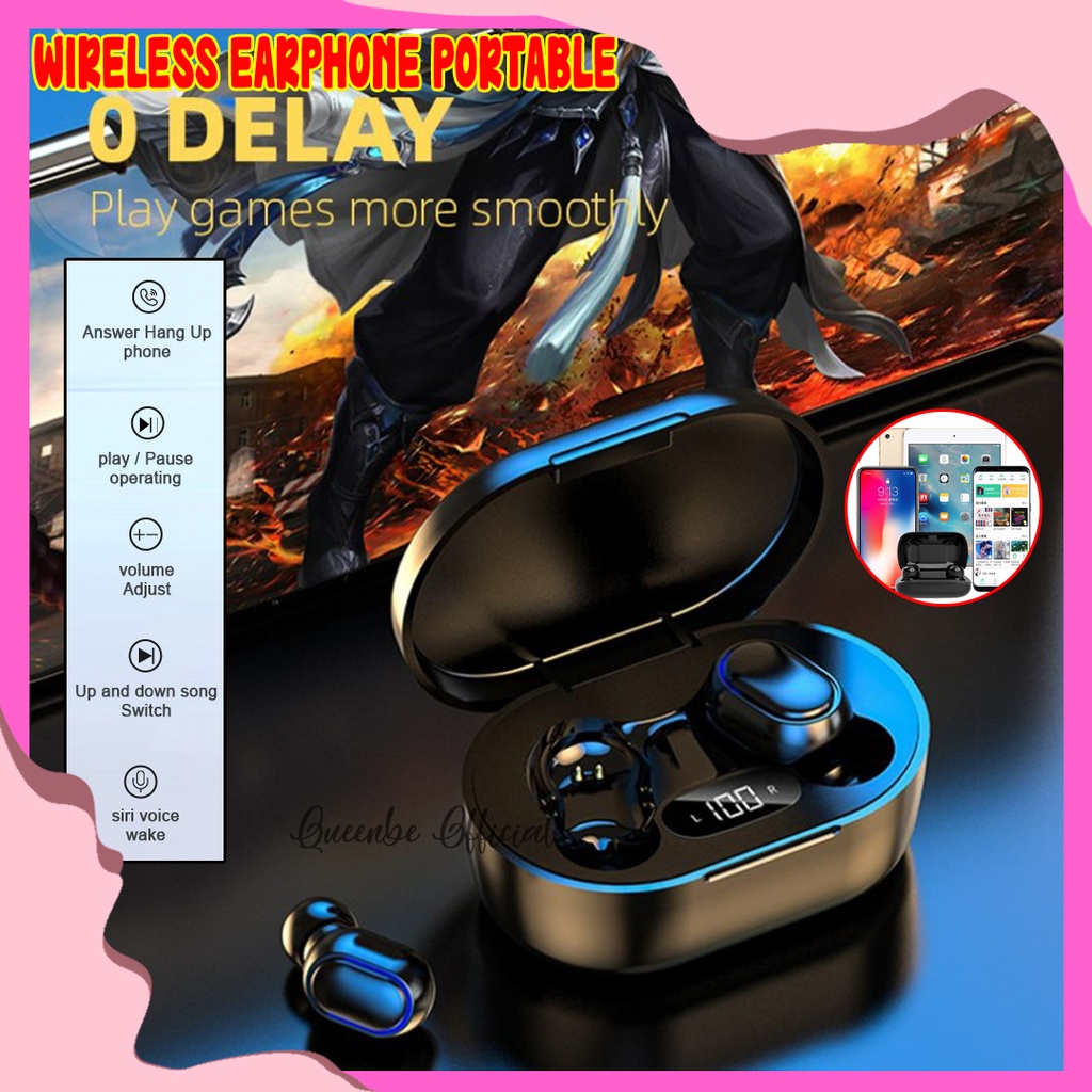 Hendset Blutut Hedset Earphone Wireless Bloetooth Gaming Full Super Bass Stereo TWS untuk Android & 