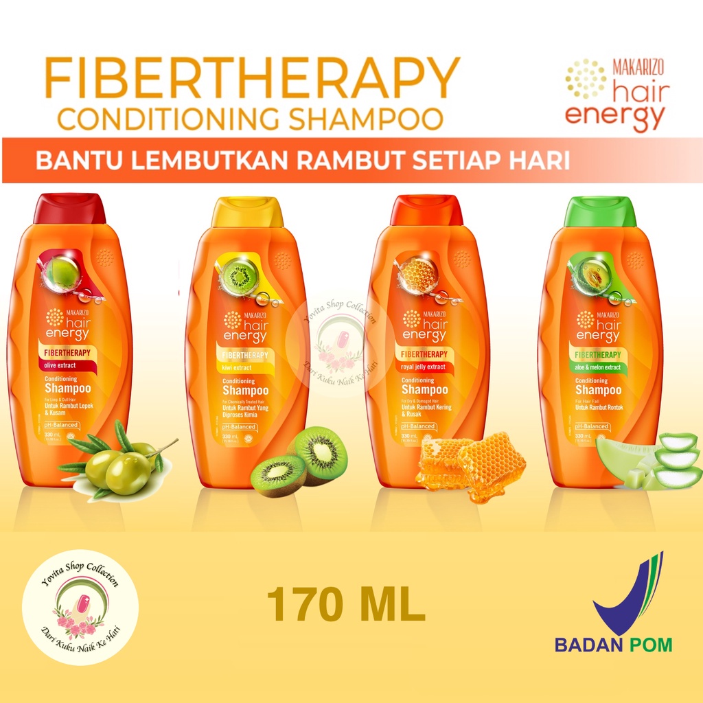 Makarizo Hair Energy Shampoo &amp; Conditioning Fibertherapy Shampoo Anti Rontok dan Ketombe 170 ML