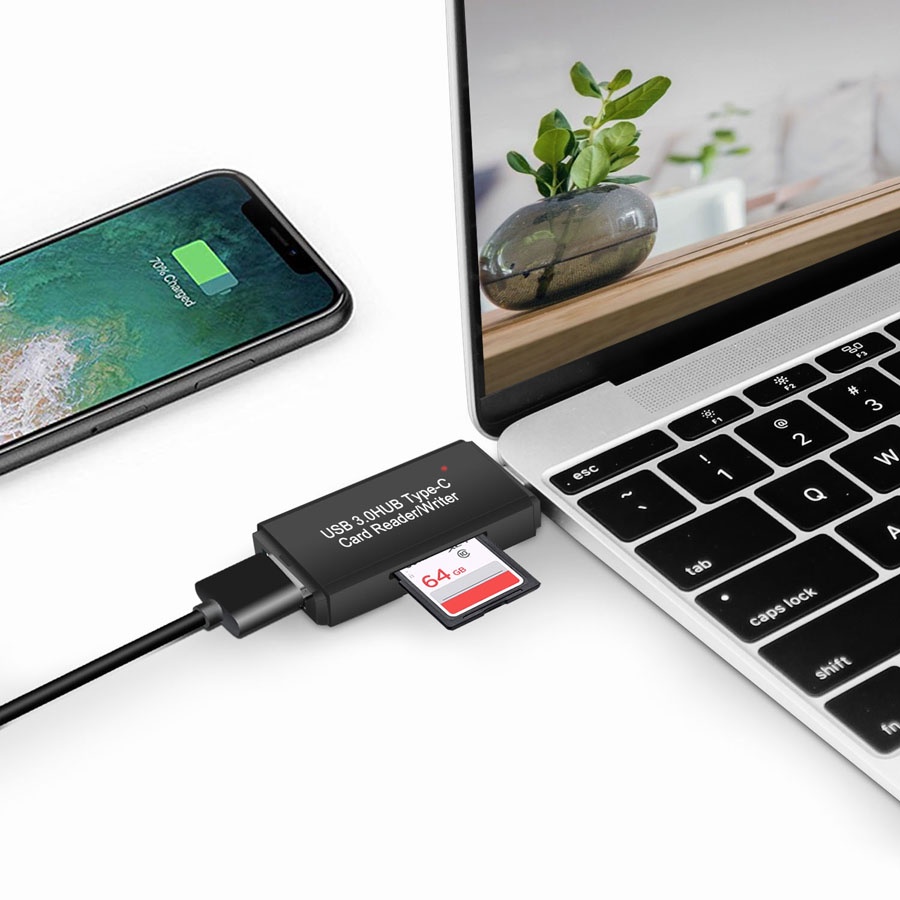 Card Reader USB Type C 3 in 1 USB 3.0 Hub Micro SD / SD Card - YC-432 - Black