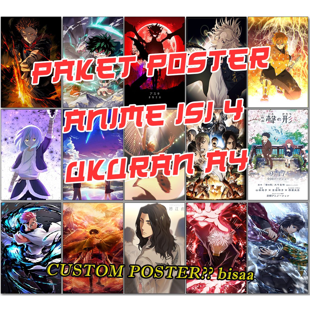 POSTER ANIME v.1 (4 pcs) A4/A3 -  DEKOR DINDING / TEMBOK AESTHETIC
