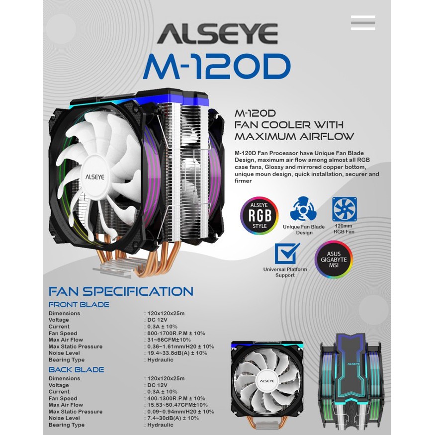 Alseye Fan Processor 4 Pipa MAX M120D RGB - Cpu Cooler Gaming RGB