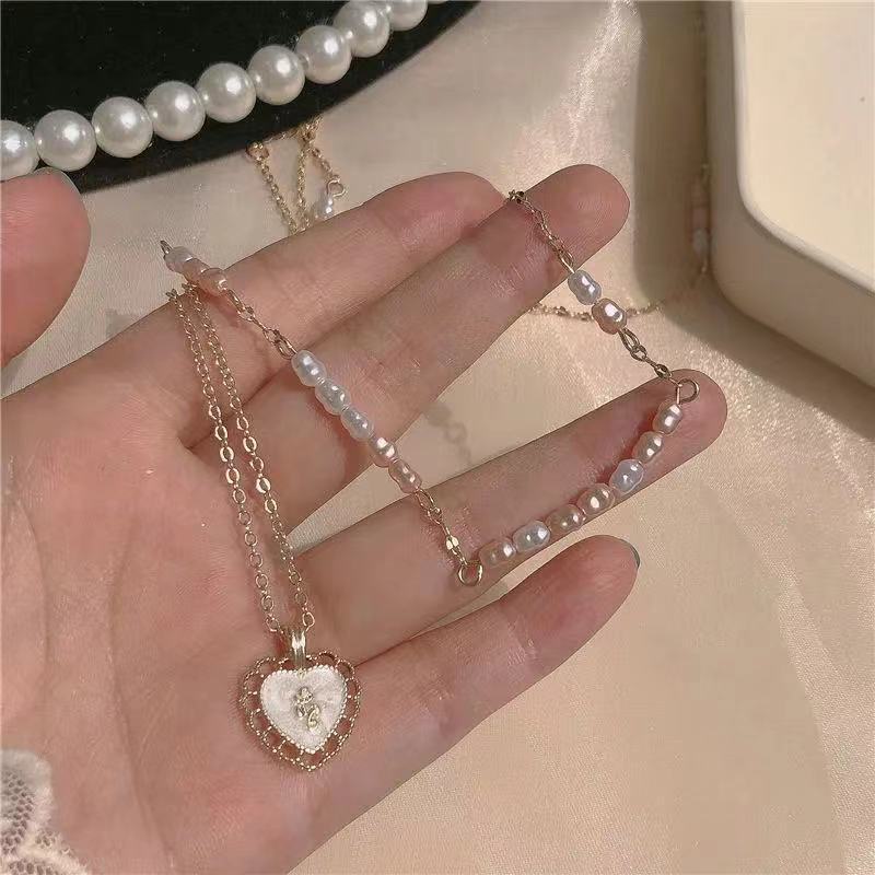 Kalung Rantai Ganda Dengan Liontin Hati Warna Emas Untuk Wanita