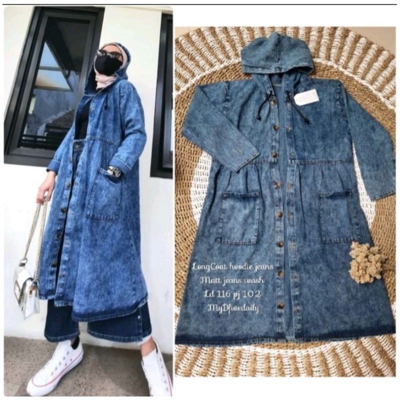 Long Tunik Jeans Kekinian # Tunik Panjang Denim Wanita # Long Tunik Hoodie Terhits