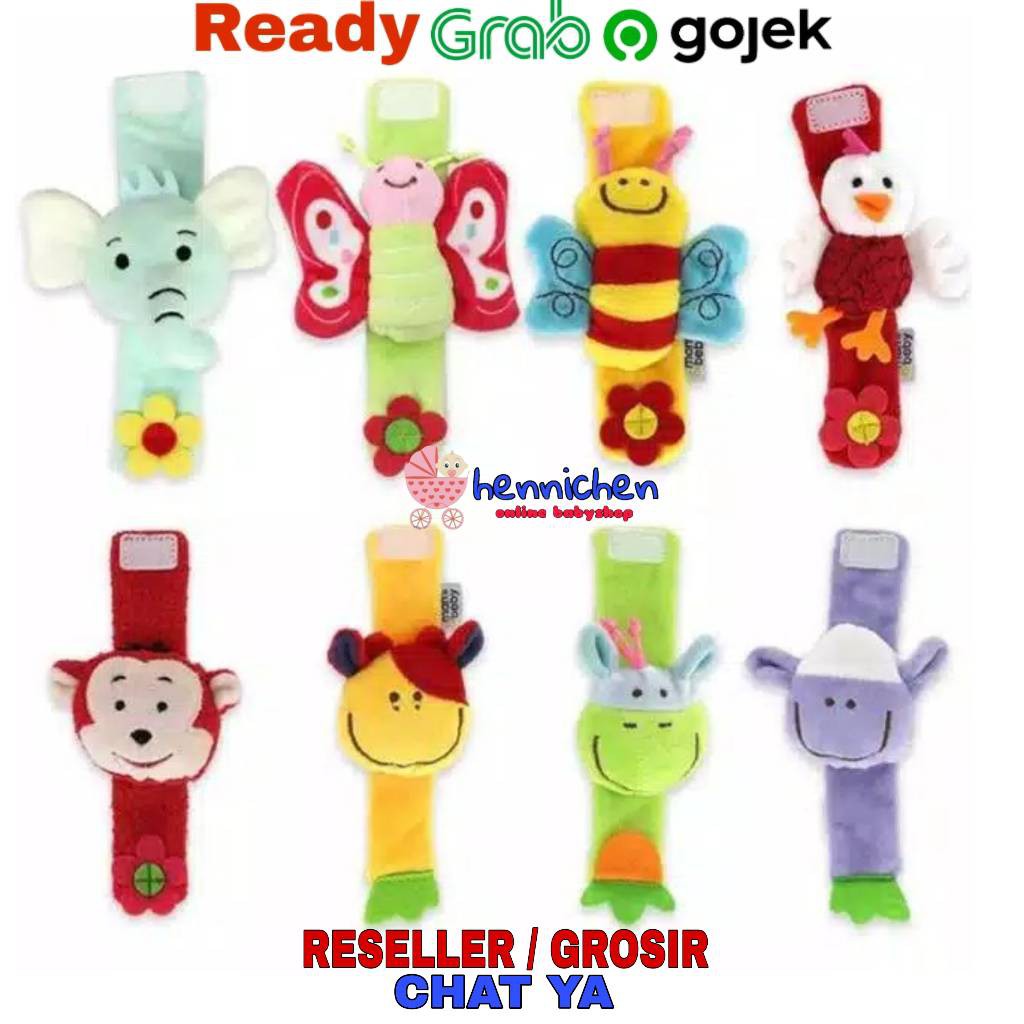 1Pc Rattle Gelang Tangan dengan Bahan Plush dan Gambar Binatang untuk Usia 0-12 Bulan