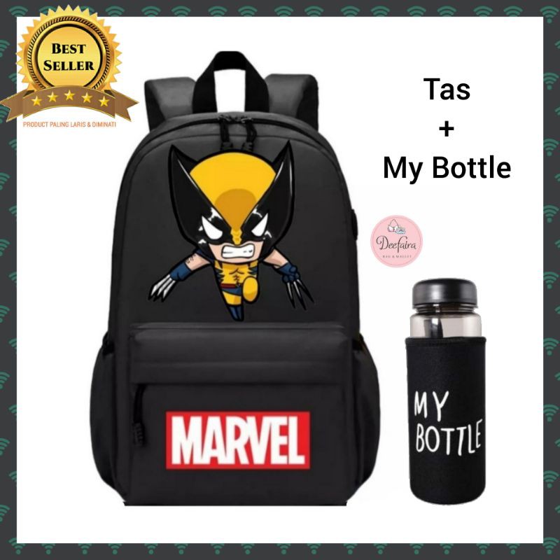 Tas Anak Laki Laki Ransel Sekolah SD SMP Backpack Superheros Plus My Bottle