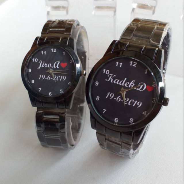 Jam Tangan Custom Rantai Hitam Kaca Datar Elegan