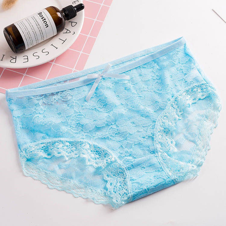 HOHO_HWANG (C-9) Women Panties Wanita One Piece Celana Panty sexy cd import polos lace flower-C-9 biru