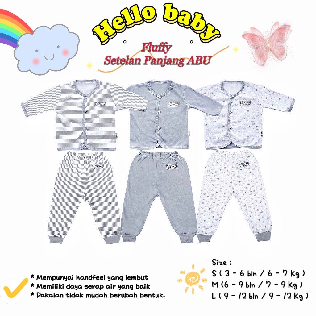 FLUFFY Setelan Baju Panjang Baru Lahir / New Born KHAKI (Isi 3Pasang)