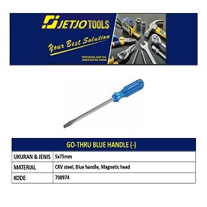 Obeng Minus 5x75mm JETJO TOOLS 700974 / Go-Thru Blue Handle (-) LAKONI PRO
