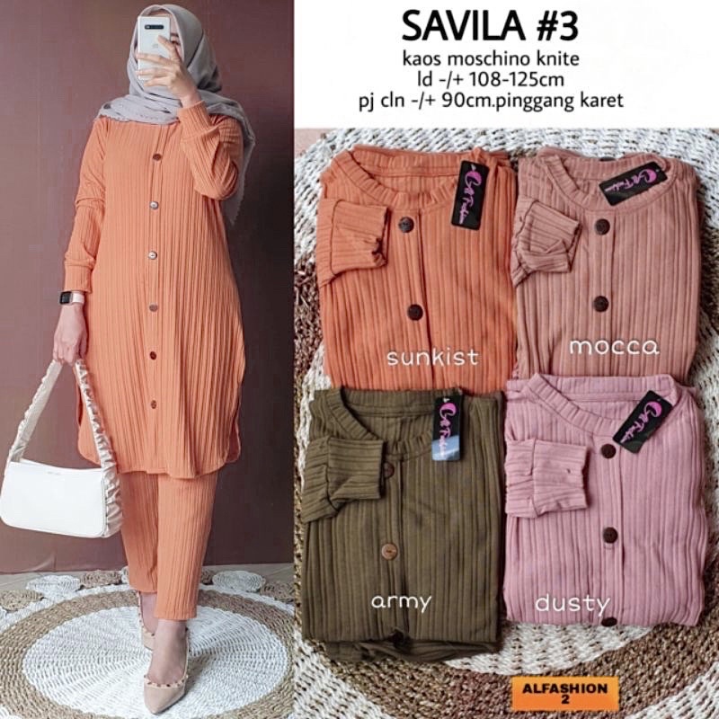 Savila Set 3 - Setelan Kaos Rajut Moschino Knit LD 104+ / SetCel One Set Celana / 331-6874