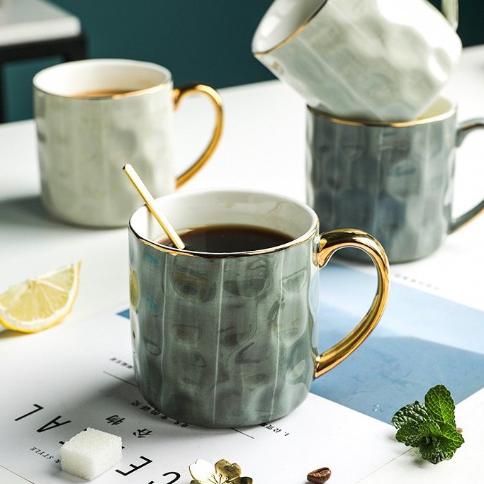 Cangkir / Gelas Keramik Minimalis Abu Emas Ceramic Mug / Cup Set