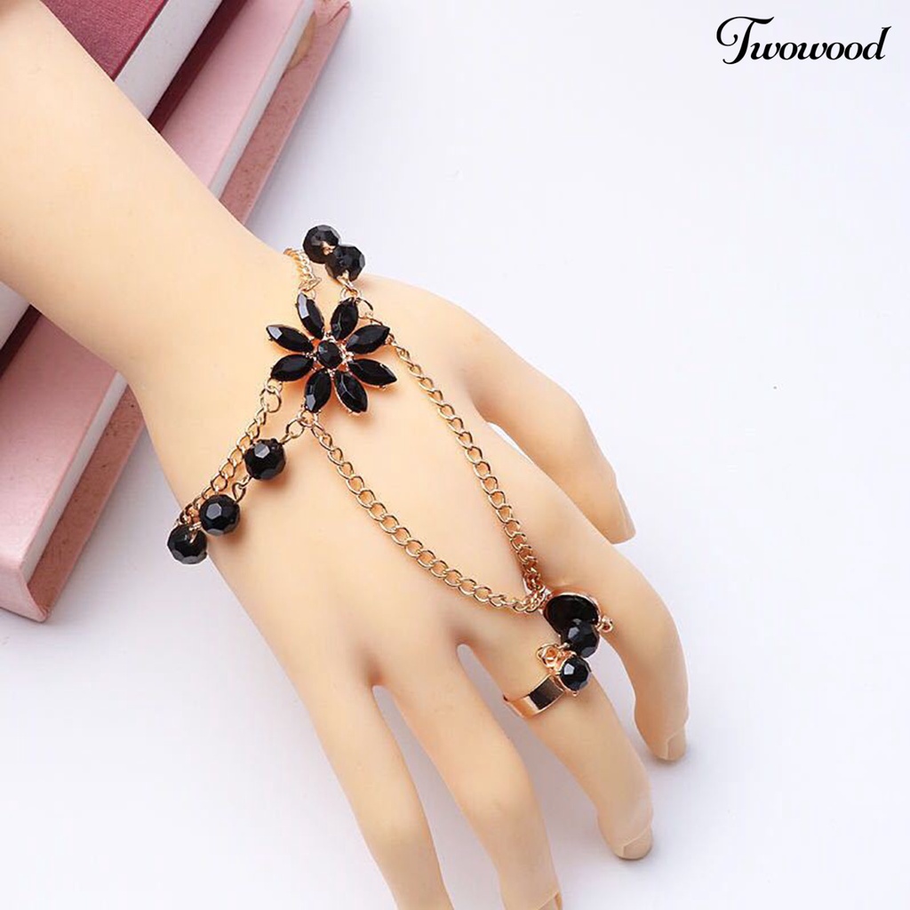 Twowood Flower Shape Luxury Hand Harness Bracelet Women Adjustable Finger Ring Bracelet Fashion Jewelry