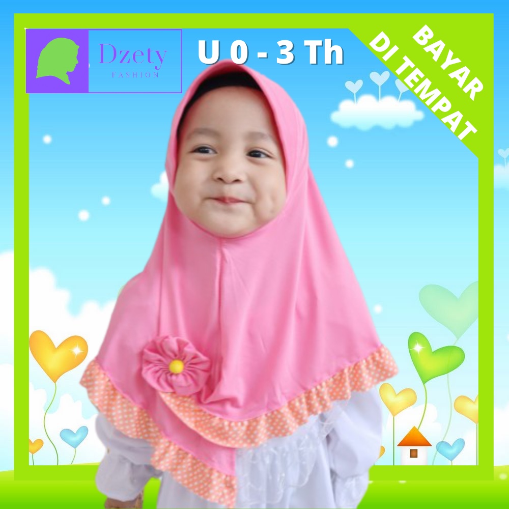 MERAH POLKADOT jilbab bayi instan lucu umur 1 2 3 tahun jilbab kaos anak nyaman lucu premium jersey 