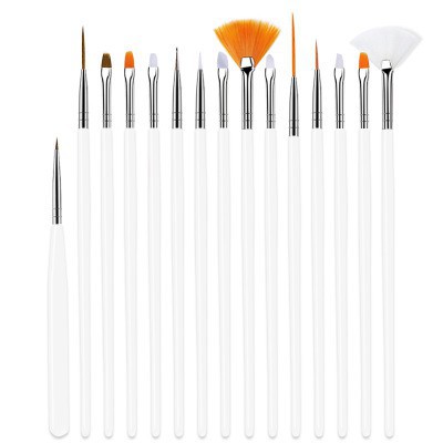 NAIL ART BRUSH SET WHITE ISI 15PCS BR00007 KUAS NAIL ART SET