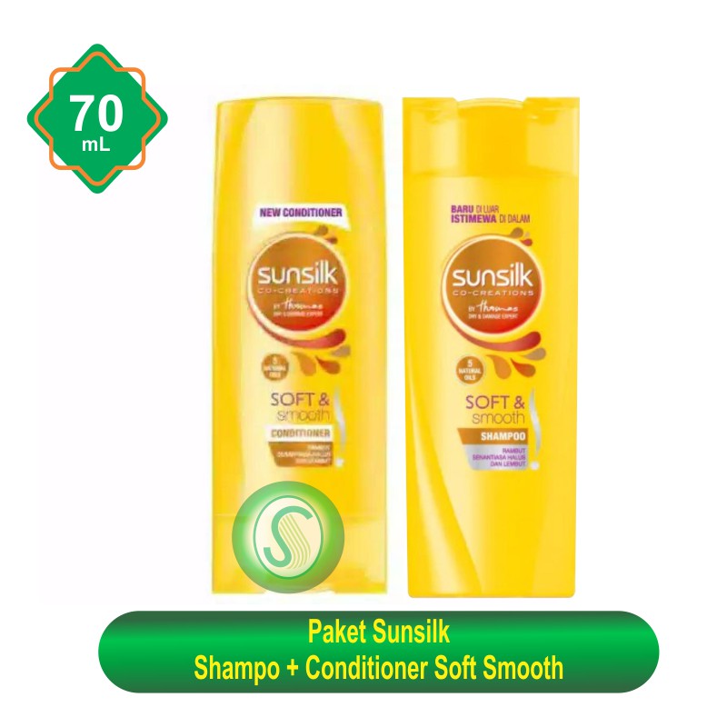 PAKET SUNSILK Soft Smooth (kuning) Shampoo + Conditioner 70 mL