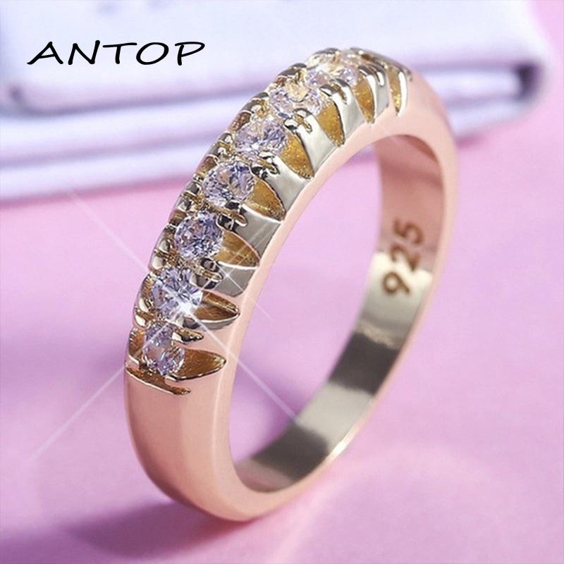 Cincin Lapis Emas Desain Geometri Hias Zircon Untuk Wanita