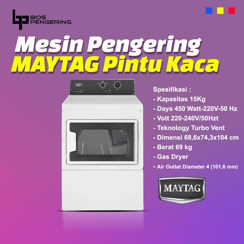 MESIN PENGERING GAS DRYER PAKAIAN MAYTAG 15 KG MDG20 MN PINTU KACA TERBARU MURAH BERKUALITAS