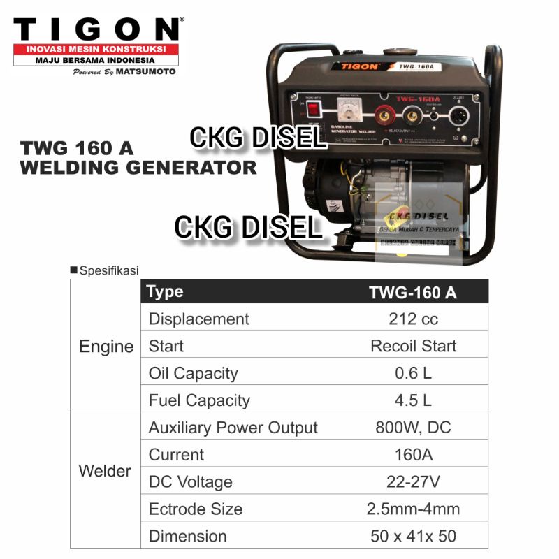 MESIN LAS & GENSET BENSIN TIGON / WELDING GENERATOR TWG-160G TWG 160 G