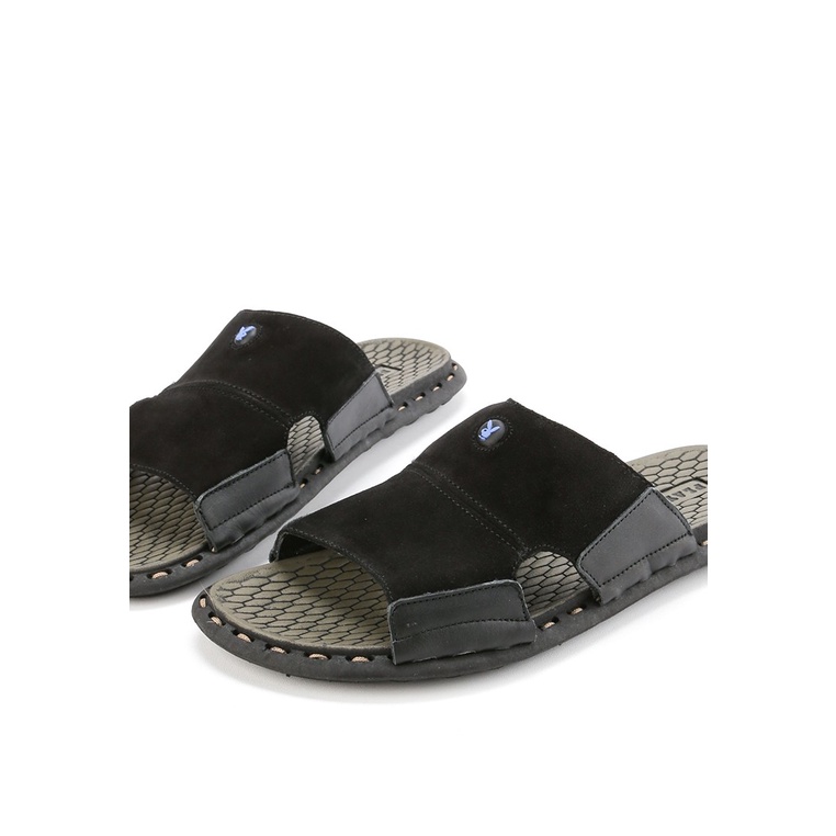 SANDAL SLIDE KULIT PLAYBOY PRIA ORIGINAL CASUAL BRANDED HITAM PL23