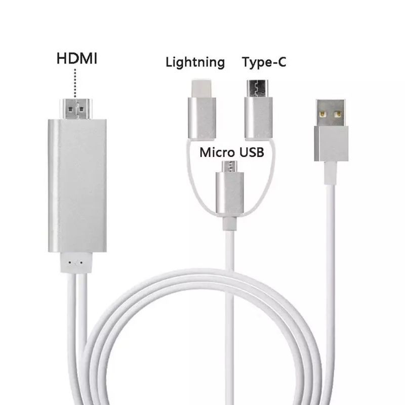 Kabel Mirascreen 3in1 All Smartphone to Hdmi Support MHL/NON MHL