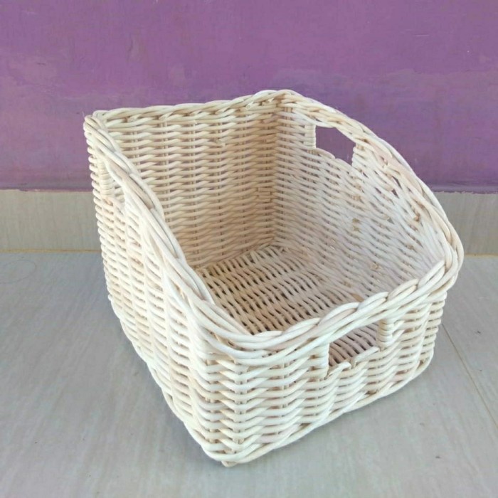 keranjang rotan kotak persegi penyimpanan 25x23x20 cm