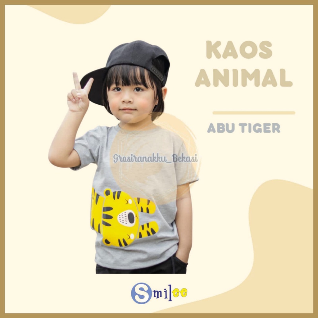 Kaos Anak Cowok Smilee Murah Abu Tiger Size 1-5Tahun