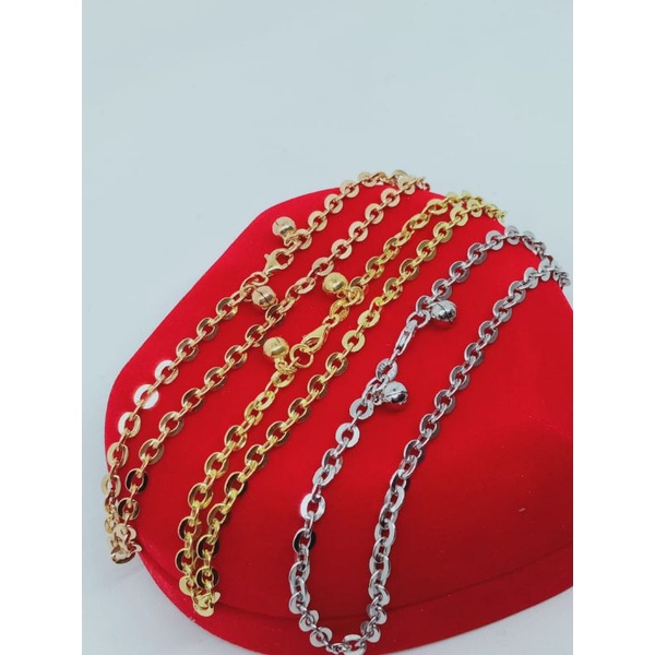 gelang kaki perak asli silver925 lapis emas/gelang kaki nori hollo+2 bell/gelang kaki fashion wanita