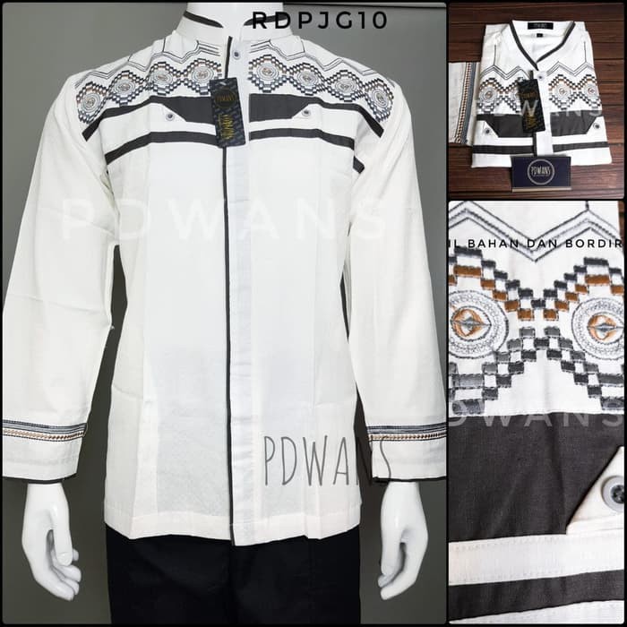 Baju Koko Taqwa Visan Putih Polos Muslim Pria Dewasa Lengan Pa FU213  Muslim Lengan Panjang Bordir