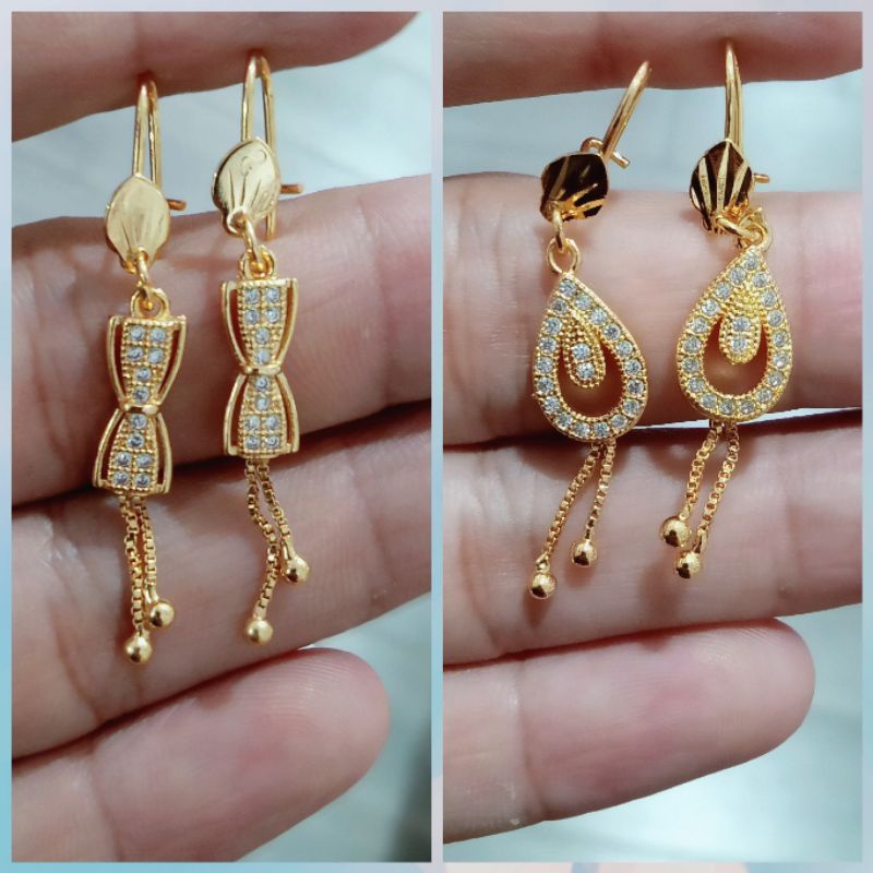 anting xuping Jurai pendek berlapis emas dengan mata zircon.