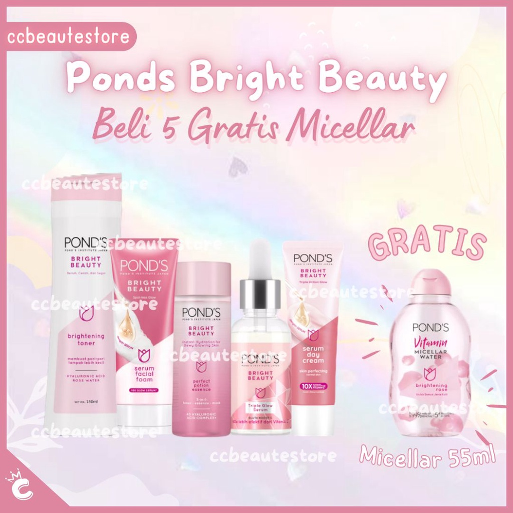 Beli 5 Produk Gratis Micellar Paket Glowing Cerah Ponds Bright Beauty Triple Glow Serum 30ml + Ponds
