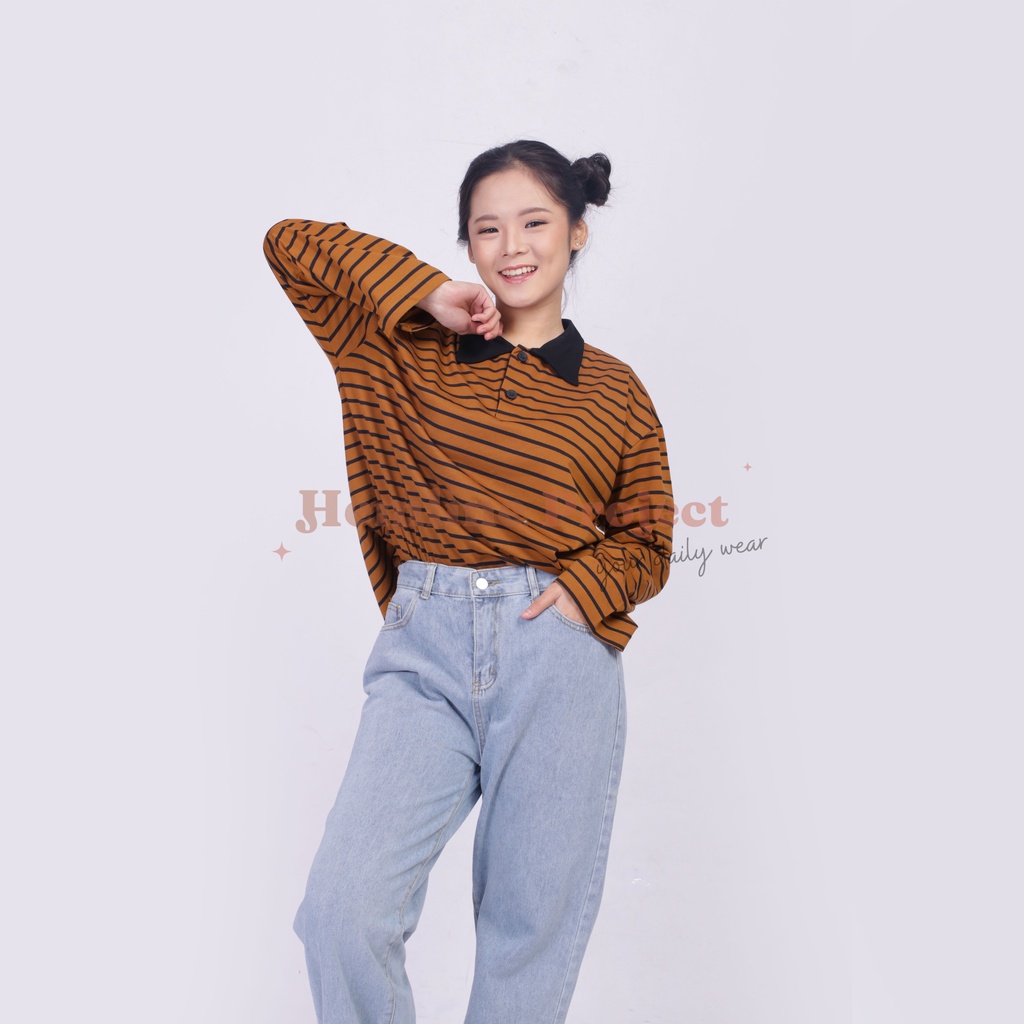 Hara Brown Oversized Stripe Top