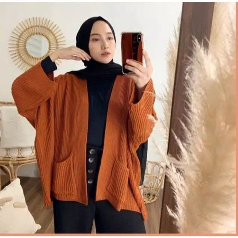 Termurah Diskon Promo Loocy Pocket Jaket Rajut Saku Lavella | Cardygan Oversize Premium Tebal 7 Get-Coral