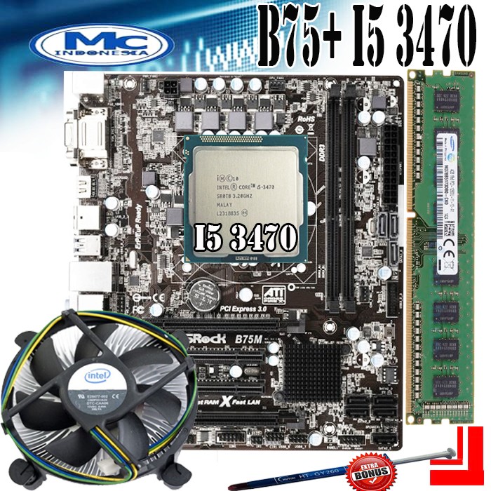 Motherboard MOBO ASRock B75 + Processor i5 3470 + FAN + RAM 4GB